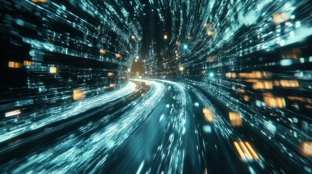 Digital data flow on road with motion blur to create vision of fast speed transfer. Concept of future digital transformation. disruptive innovation and agile business methodology : Generative AI