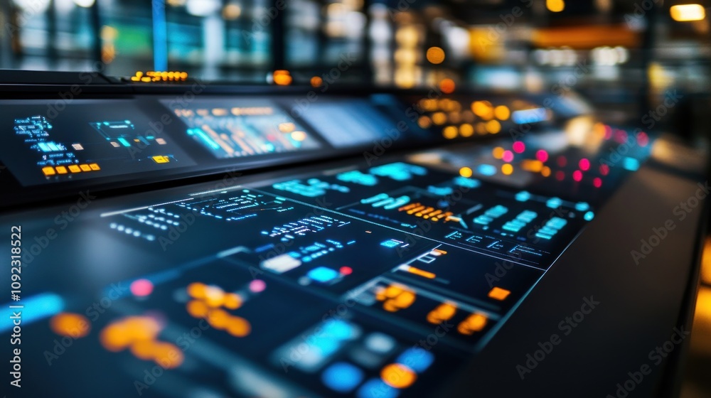 Poster Futuristic Control Panel With Luminous Displays And Buttons