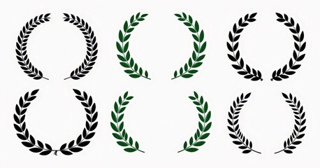 Obraz premium Elegant Collection of Laural Wreaths in Black and Green for Design Projects
