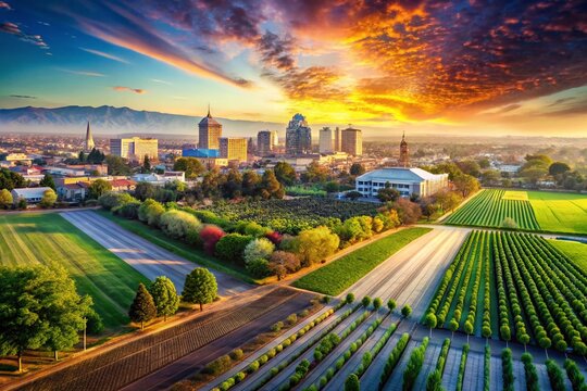 Double Exposure Photography of Modesto, California Landscape and City Life with Focus on Agriculture and Urban Development in Stanislaus County