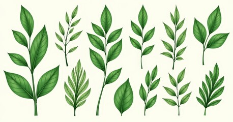 Fototapeta premium Collection of Various Green Leaves Illustrating Nature's Diversity and Beauty