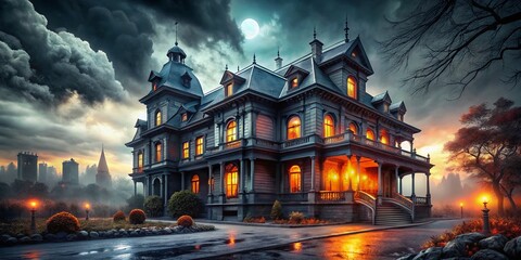 Obraz premium Dramatic Architectural Photography Featuring Flickering Light Effects from Bright White to Gray to Black for Horror Film Overlays and Atmospheric Visuals