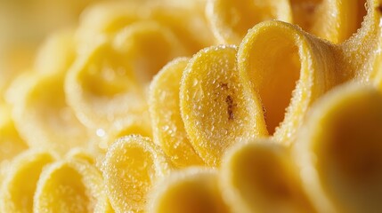 Golden Delicate Food Macro Photography Closeup of Yellow Curled Pasta Delicious Italian Cuisine