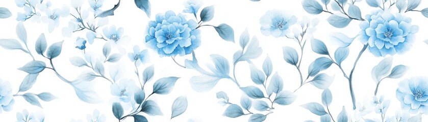 Fototapeta premium Seamless Blue Watercolor with Swirling Floral Patterns for Elegant and Artistic Designs
