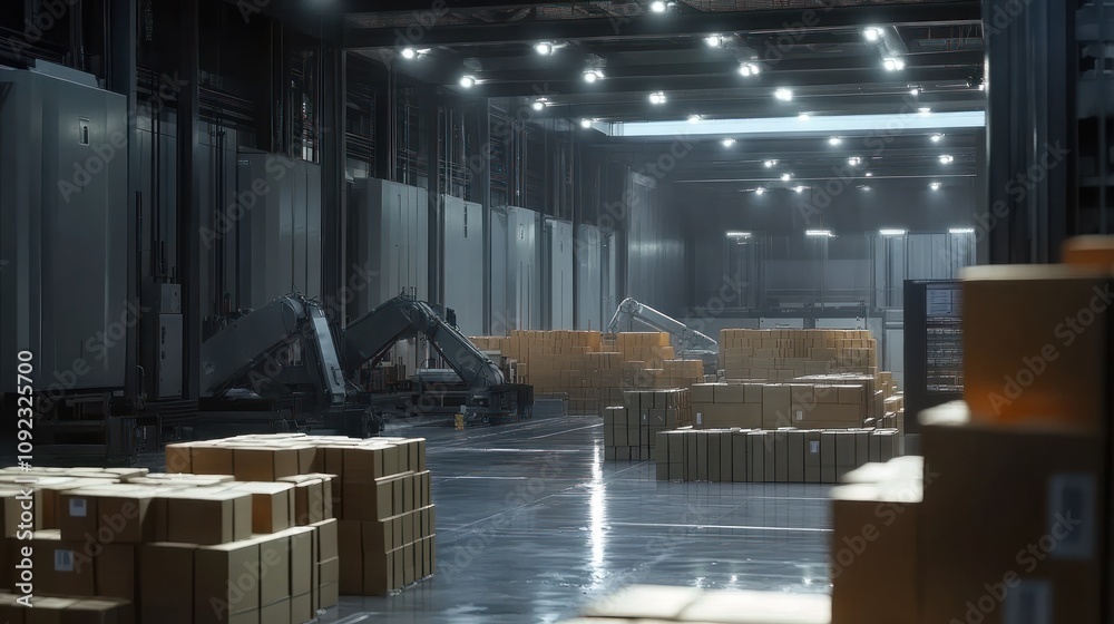 Aufkleber Automated Warehouse Robots Sorting Cardboard Boxes