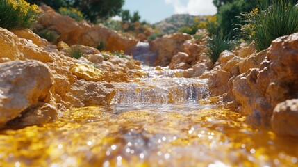 A serene stream flowing through rocky terrain.