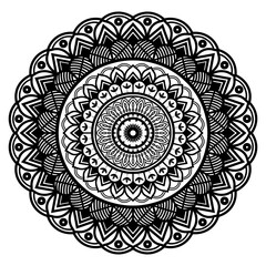 Geometric mandala pattern design black and white background 