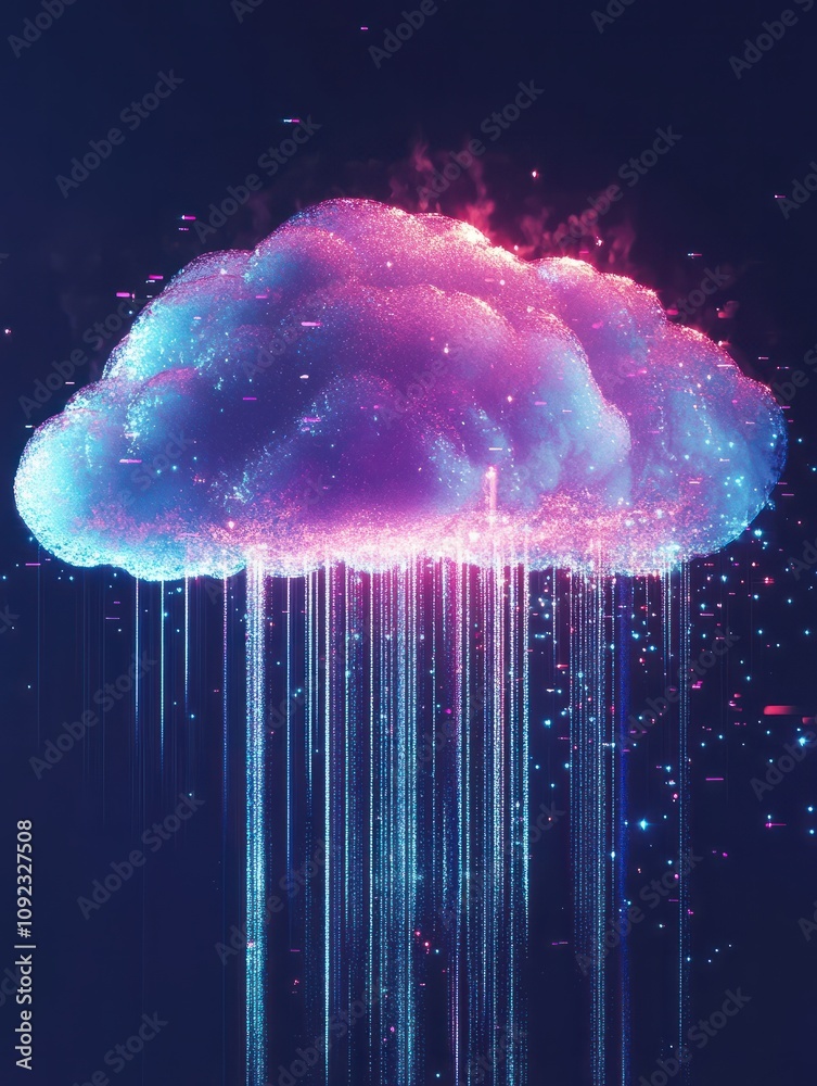 Poster big data transfer concepts in internet. abstract virtual stream. flowing digital code. storage cloud