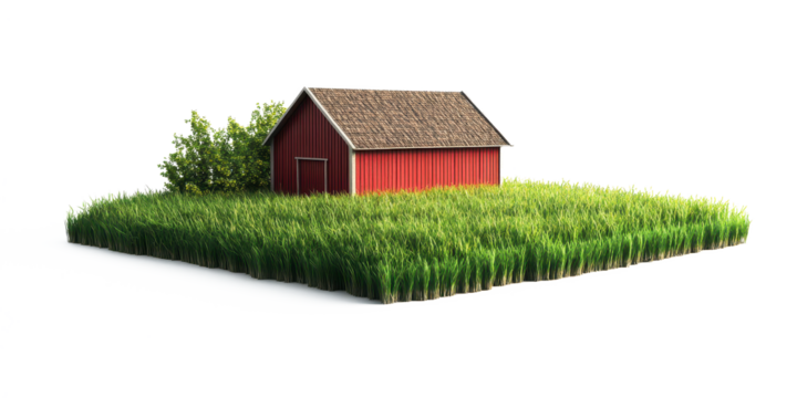 Picturesque Red Barn in Lush Green Field: Serene Countryside Scenery