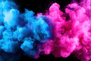 Fototapeta premium Vibrant blue and pink smoke clouds on black background