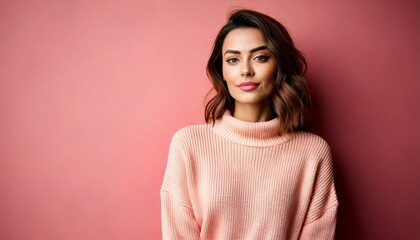 Fototapeta premium a woman in a pink turtleneck knitwear, Fashion promotion and hair style inspiration