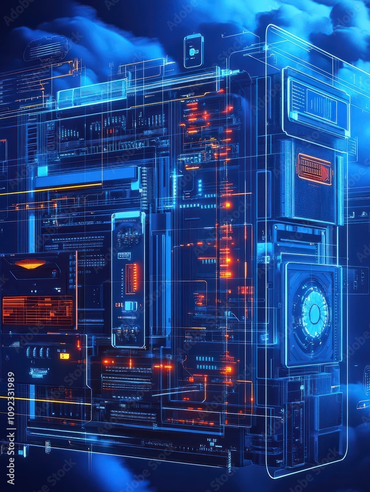 Poster computing technology. internet of things. cloud collaboration, cloud gaming, cloud management metaph