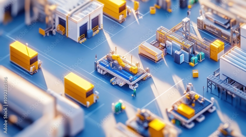 Poster Automated Factory Production Line Workers And Robots