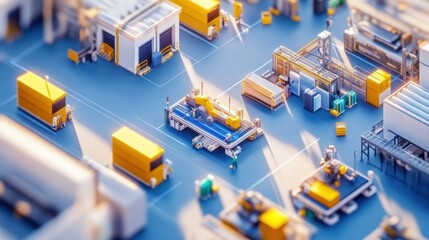 Fototapeta premium Automated Factory Production Line Workers And Robots