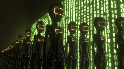Crédence de cuisine  futuristic scene featuring humanoid figures with glowing features, lined against backdrop of digital binary code. atmosphere is immersive and tech inspired  © INT888