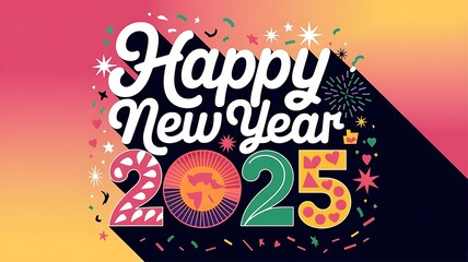 Obraz premium happy new year 2025 Illustartion,Typography,Banner,Poster T-shirt Design Motivational Quote