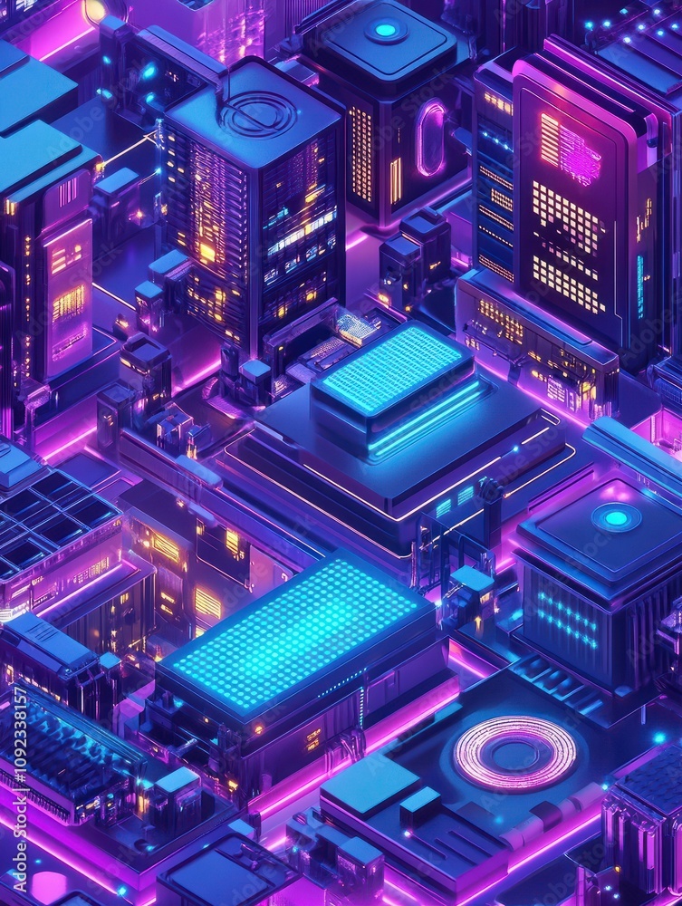 Poster isometric blockchain mining proof of work landing page concept. pow system, cyber security protocol,