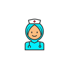 A female muslim nurse icon using a stethoscope on a white background. Medical concept.