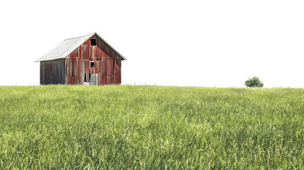 Obraz premium Red Barn in a Lush Green Field: A Serene Countryside Landscape