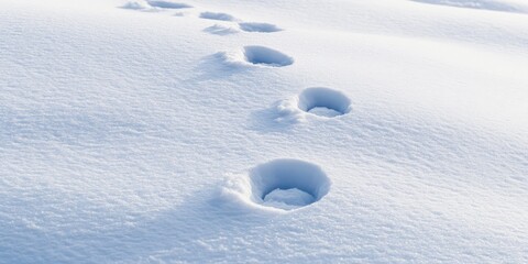 Bunny footprints create delightful patterns on the pristine white snow during a frosty day, showcasing the charm of a bunny s journey through the wintry landscape. Copy space available.