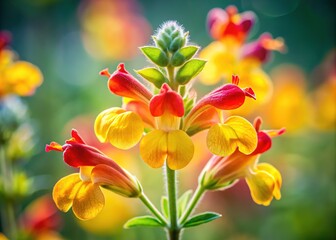 Fototapeta premium Lemon flower double exposure, capturing Salvia Hot Lips' fiery blooms.