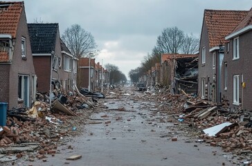 A street in the Netherlands with houses that have been destroyed