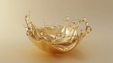 A beautiful splash of golden liquid captured mid-air. The smooth, flowing shapes create an artistic representation of movement and fluidity.