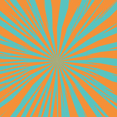 Fototapeta premium Pop art radial colorful comics book magazine cover. Striped green digital background. Cartoon funny retro pattern strip mock up. Vector halftone illustration. Sunburst, starburst shape.