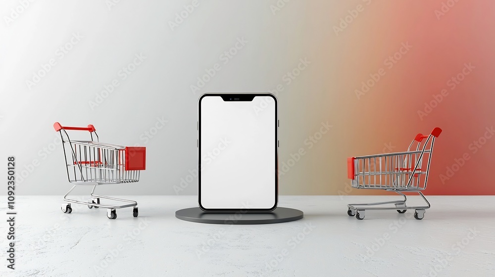 Fototapete futuristic design featuring a smartphone with a blank screen placed on a dynamic color gradient stag