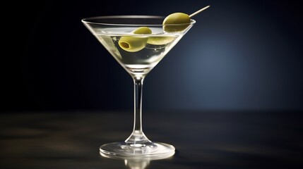 Classic Martini Cocktail with Olive Garnish in Sophisticated Bar Scene