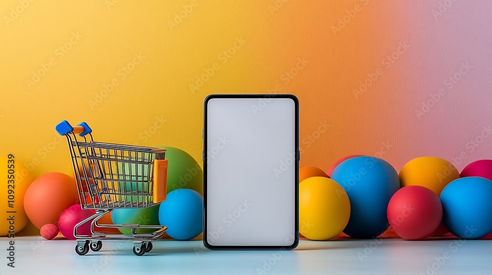 Poster a creative and modern setup featuring a blank screen smartphone standing on a vibrant stage of blend