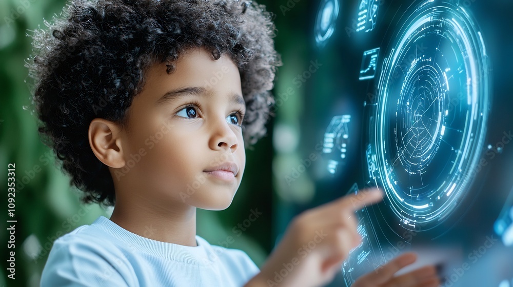 Aufkleber Futuristic digital blackboard with interactive virtual displays and immersive educational tools surrounding it students engaged in a cutting edge technology driven classroom setting