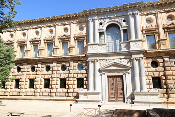 Fototapeta premium Facade of the Palacio de Carlos V in the Spanish city Granada, Andalusia, Spain 