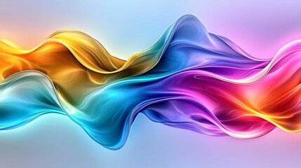 A vibrant, flowing wave of colorful gradients in shades of blue, orange, and pink, creating a dynamic and artistic visual effect.