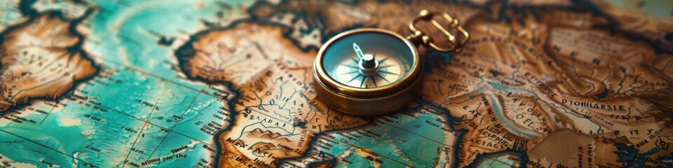 Compass on a Map -  The Journey Begins