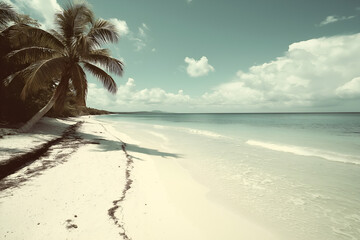 Palm trees at tropical summer time, vintage toned and stylized.