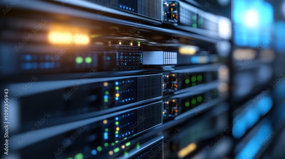Poster network servers illuminate a modern data center
