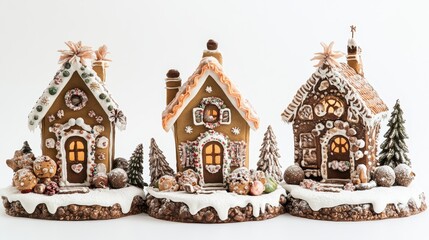 Fototapeta premium Christmas gingerbread house in snow town,Cookie and candy house with christmas tree,holiday greeting season,gift for Christmas day,Merry Christmas,happy new year concept,copy space.
