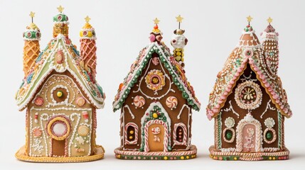 Obraz premium Christmas gingerbread house in snow town,Cookie and candy house with christmas tree,holiday greeting season,gift for Christmas day,Merry Christmas,happy new year concept,copy space.