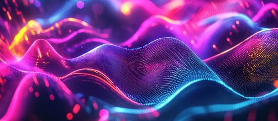 Obraz premium Abstract neon waves glowing in vibrant pink, blue, and orange hues.