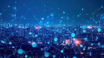 Obraz premium Night Cityscape with Network Connection