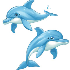 Obraz premium Two Adorable Cartoon Dolphins Swimming Gracefully