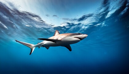 Obraz premium Gliding Below: A Shark's World Sea from Above