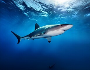 Naklejka premium Gliding Below: A Shark's World Sea from Above