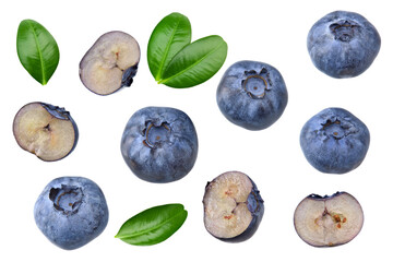 Obraz premium blueberries with green leaf isolated on white background. macro. clipping path