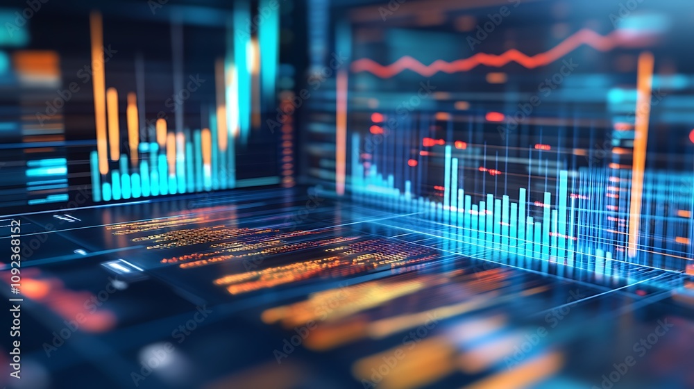Poster abstract digital data visualization with dynamic charts and graphs