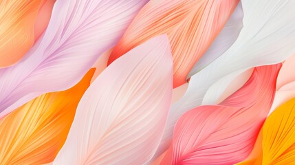 Fototapeta premium A vibrant, abstract arrangement of colorful leaves in shades of blue, orange, pink, and peach, forming a visually appealing pattern that symbolizes the diversity and beauty of nature.