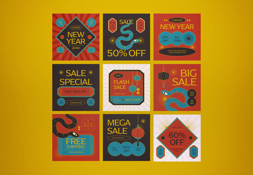 Red Quirky Illustration Chinese New Year Banner Sale Layout