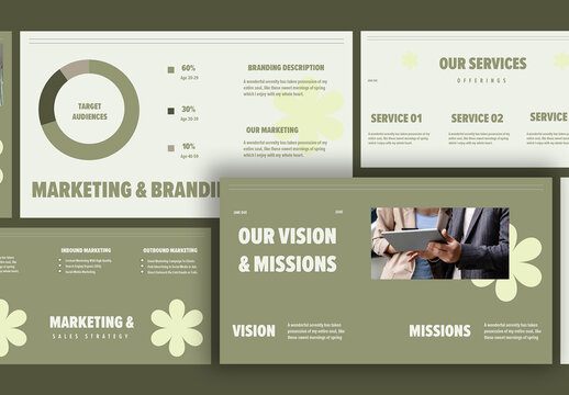 Cream Sage Green Minimalist Geometry Business Management Presentation