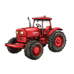 Obraz premium Vintage Red Tractor Illustration: A Classic Farm Machine